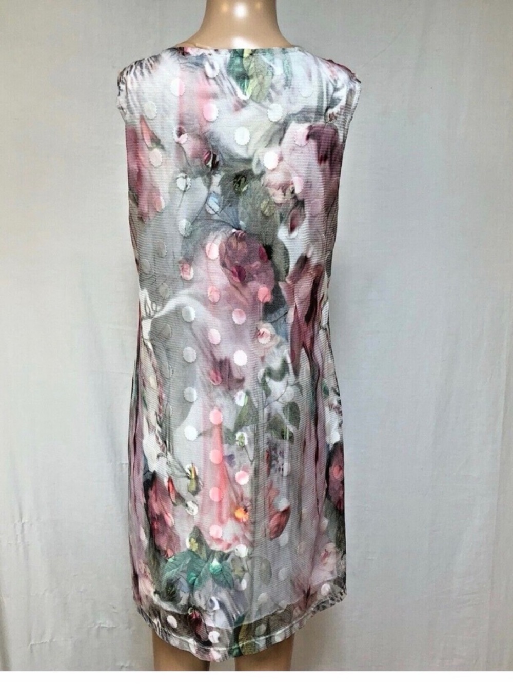 Sleeveless Floral netting over lining Polka Midi Dress - Picture 4 of 14